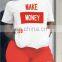 Wholesale Womens with Slogan printing words two pieces workout cycling biker shorts with t shirt sets
