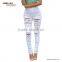 Sexy 2016 wholesale price woman Ripped custom Skinny cheap white jeans