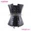 Sexy Women Strapless Black Faux Leather Corset Bustier