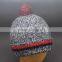 2015 NEW RED STRIP GREY MARLE CUFF BLANK BEANIE HAT POM POM