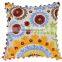 Suzani Embroidered Cushion Cover Indian Pom Pom Lace Pillows Boho Ethnic Vintage Shams Throw