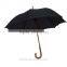 Wooden shaft plain black automatic open long umbrella