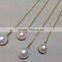 AAA 8.5-9mm White Color Akoya Pearl With 14k Yellow Gold Chain Necklace