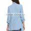 Woman sky bule water fall neck long sleeve fashion casual denim trench coat