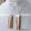 Brown suede tassel pendant earring vintage sterling silver circle hoop earrings