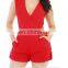 2016 baiyimo women sexy sleeveless deep v neck sold color with waistband short jumpsuit