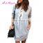 High Quality gray hollow v neck long sleeves european long sleeve casual autumn dress