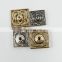 Hot sale fashionable metal square flower pattern buttons engraved embossed logo button