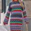 SW13 Women's Hollow-out Long Sleeve Sweater Dress High Neck Slim Fit Rainbow Knitted Midi Dress