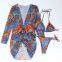 3 Pieces Ladies Women Printed Sexy Swimsuit Bikini Swimwear with Cover-Up