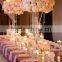 Blush and white tall centerpiece. Dahlias, hydrangea, curly willow, roses, stock, dusty miler