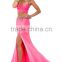 2015 New Halter Beaded Evening Gowns Sexy Two Pieces Split Court Train Prom Dresses XP-38