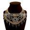 Wholesale Fashion Jewelry exaggerated nation wind restoring ancient ways geometric rivet Rhinestones tassel short necklace