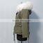 women casual bomber jacket with raccoon fur hooded parka for lady