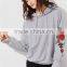 MGOO Custom Design Lightweight Drop Shoulder Heather Grey Embroidered Rose Applique Dolman Sleeve Hoodie