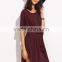 Burgundy Self Tie Curved Hem Dolman Sleeve Dress 95% Cotton 5% Spandex Curved Hem Casual Belted Dress