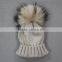 Myfur Elegant White Raccoon Fur Pom Poms Attached Wool Knitting Beanie Hat Wholesale