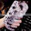 Luxury Winter Soft Warm Faux Rabbit Fur Fuzzy Plush With Crystal Cute Bowknot Protective Back Cover for Girls Xmas Gift
