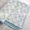 Queen Size Indian Voile Cotton White And Troq Hand Block Printed AC Quilt Dohar