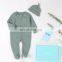 Hot Sale Double Zipper Organic Cotton Long Sleeve Romper Hat Set