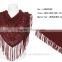 wine red hollow design tassels triangle scarf 100% acrylic triangular scarfs