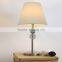 wholesale round base decorative blue poly table lamp with beige cylinder linen shade