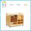 Factory Direct Sale Double Side Molile Wood Preschool Furniture Storage Cabinets Wood Storage Shelf
