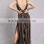 Oem fashion adjustable cami straps V-cut neck and back Striped Split-Leg Jumpsuit