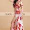 2015 professional side slit long dance skirt, floral printed belly dance skirt