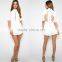 High neck lace zipper back white short jumpsuits women chiffon playsuit