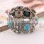 Vintage Jewelry Bohemia Bracelet Antique Alloy Plated Ethnic Turquoise Stretch Bangle