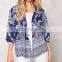 Summer Short Blue Floral Print Kimono Cardigan For Women