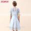 Women Elegant Short Sleeve Flower Lace Embroidered Crochet Dress in Blue