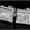 mens brand new rhodium plated micro pave lab cz iced out kite stud earrings