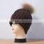 KH1214 Knitted full raccoon fur pompom wool hat