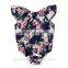 Latest new born mordern flower pattern navy elasticized baby bodysuit children clothing