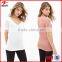 2014 Women New Design V-Neck Pocket Tshirts Fitted White Women T-shirts