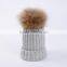 Women fashion beanie hat with fur ball/raccoon fur ball beanie hat KZ160047