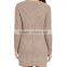 crew neck rib-knit longline wholesale pullover sweater with front patch pockets