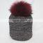 Myfur Multi-Color New Striped Pattern Wool Acrylic Knitting Hat with Real Raccoon Fur Pom Poms