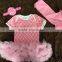 2015 new pink quatrefoil baby romper tutu romper dress with matching headband and leg warmer
