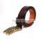 Cowhide Leather Belt Waistband Rectangle Antique Bronze Dark Coffee Flower Leaves Carved