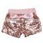 2016 Hot sale sequin shorts wholesale kid sequin shorts with elastic and bow