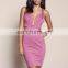 High quality wide strap bodycon tee dress lady, bra open Nylon dress