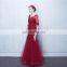 2017 New Arrival Sexy Red Appliqued Beaded Scoop Floor Length 1/2 Sleeve Lace-up Hollow Evening Dresses