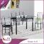 Wholesale modern design dining room table set 9mm thick cheap black glass top dining table 6 chairs set