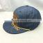 custom design your own logo 6 panel jeans snapback hat with 3D embroidery