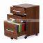 China Modern Mobile 3 Drawer Office File Cabinet With 5 casters/Walnut