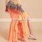 High quality elegant orange side slits long style performing belly dance skirt for ladies