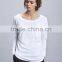 Soft Cotton/Polyester White Plain Womens Long Sleeve T-Shirt Scoop Neck Pocket Tee Wide Neck Round Bottom T Shirt